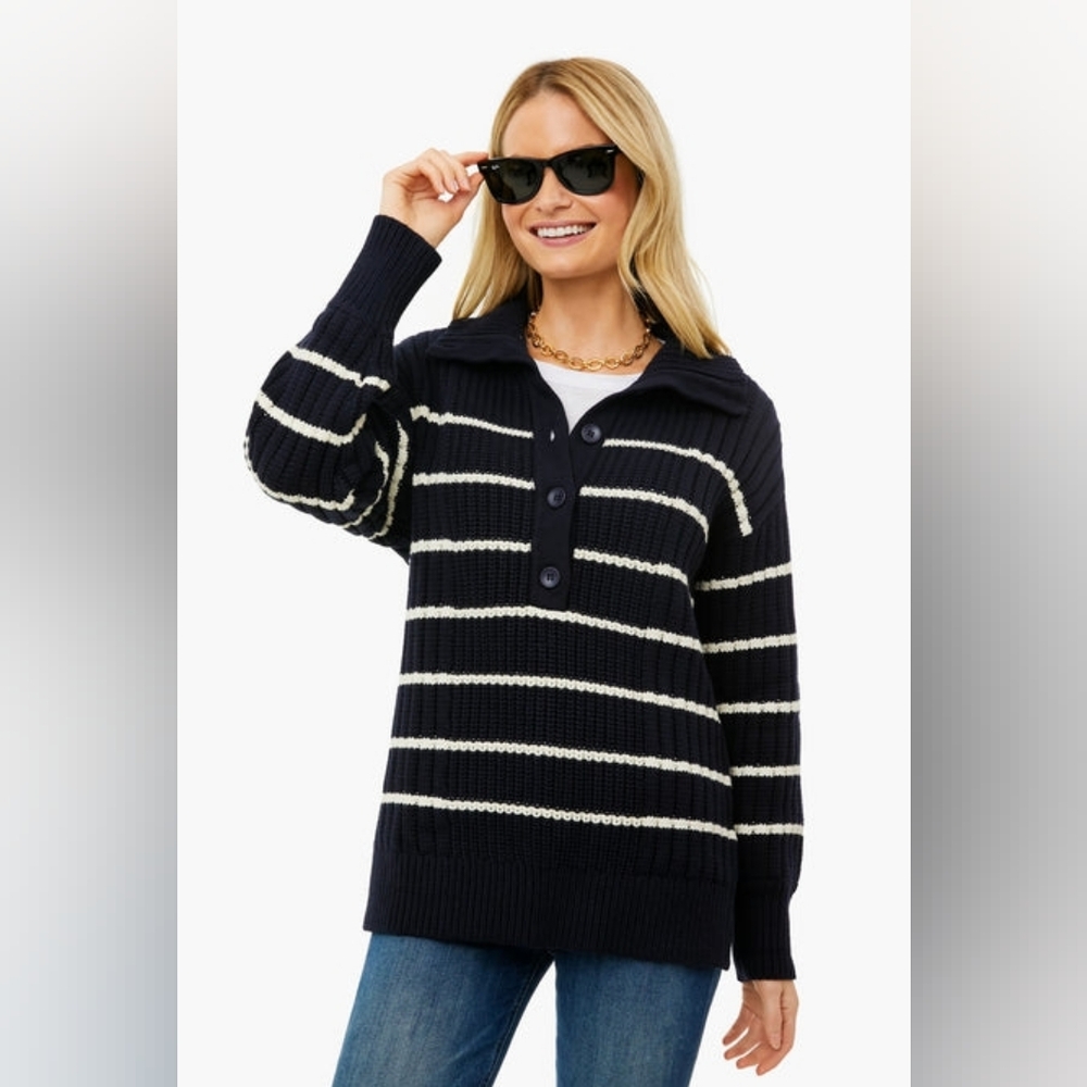 Apiece Apart Tuckernuck Paloma Mock Navy/Cream Stripe Women's XS Knit  Sweater